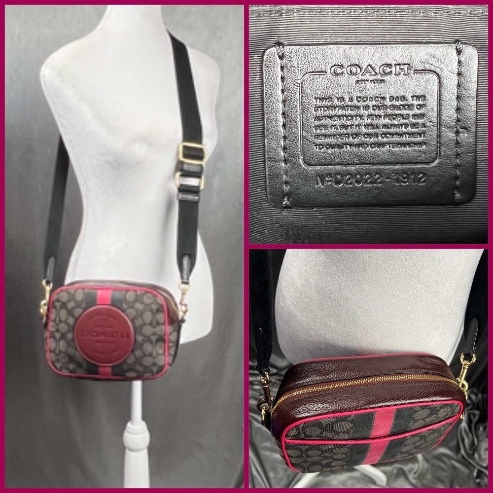 Coach Dempsey Camera Bag Signature Jacquard Varsity Pink Stripe Crossbody‎ 1912
